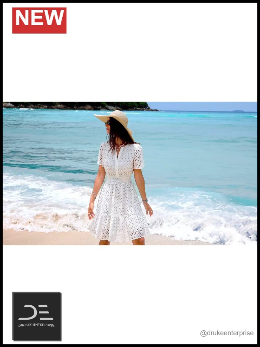V Neck Short Sleeve A Line Hollow Out Lace Cute Casual Beach Dress - Picture 6 of 6